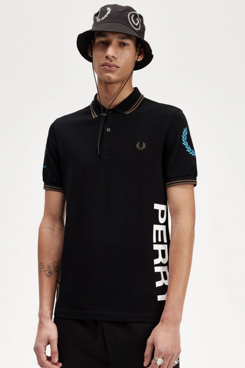 Fred Perry Graphic Branded Men's Polo Shirt Black | XBADC6879