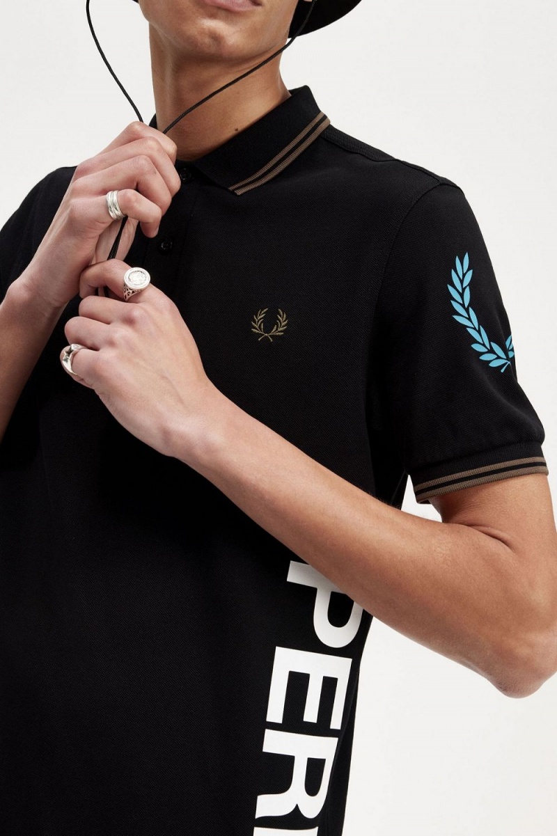 Fred Perry Graphic Branded Men's Polo Shirt Black | XBADC6879