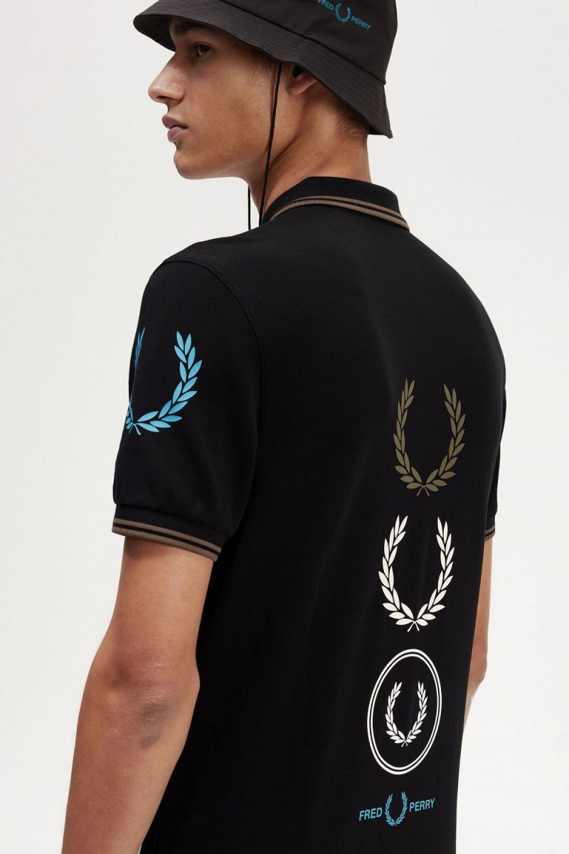 Fred Perry Graphic Branded Men's Polo Shirt Black | XBADC6879