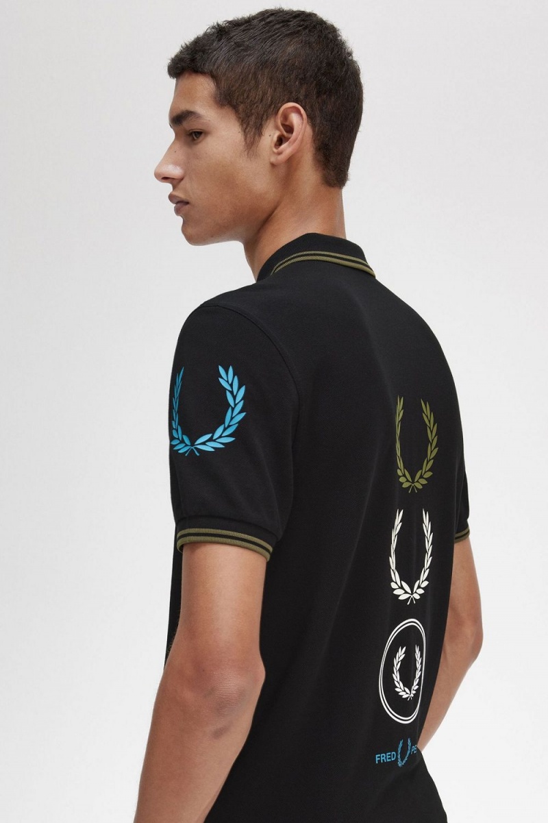 Fred Perry Graphic Branded Men's Polo Shirt Black | XBADC6879