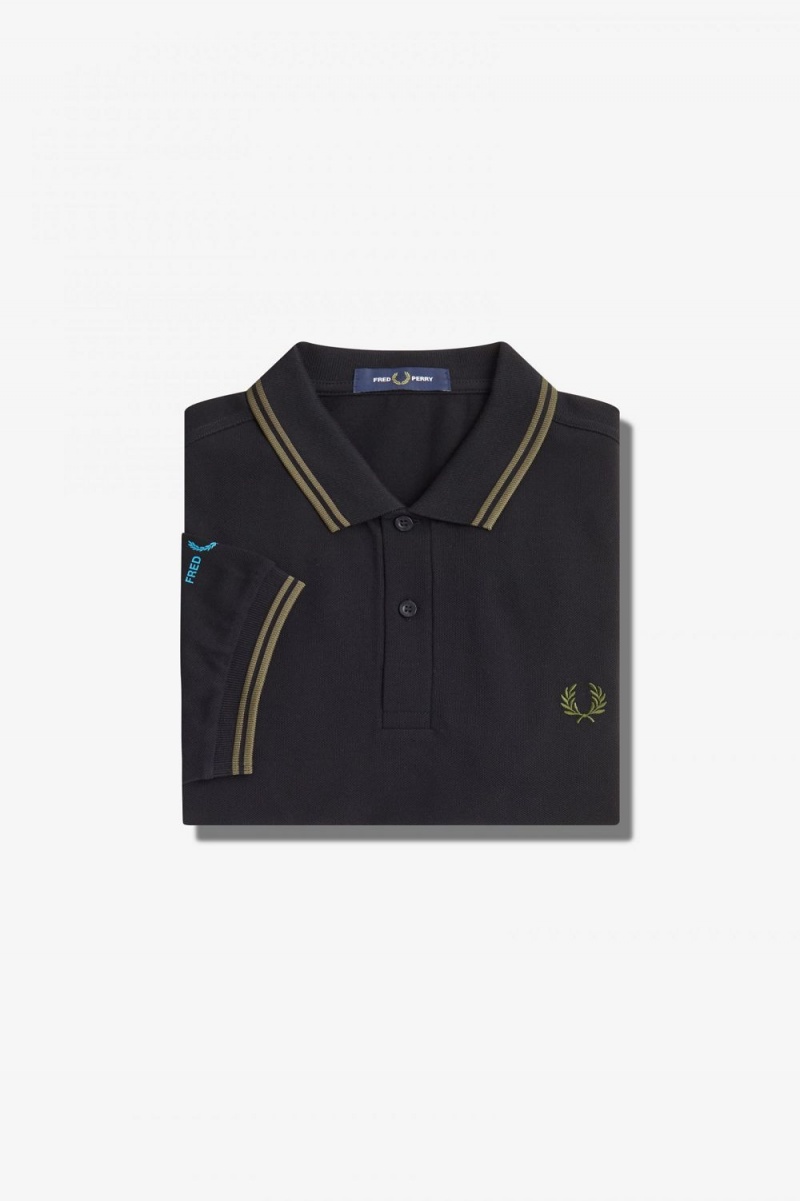 Fred Perry Graphic Branded Men's Polo Shirt Black | XBADC6879