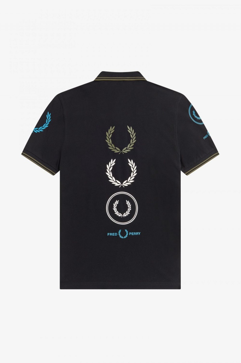 Fred Perry Graphic Branded Men's Polo Shirt Black | XBADC6879