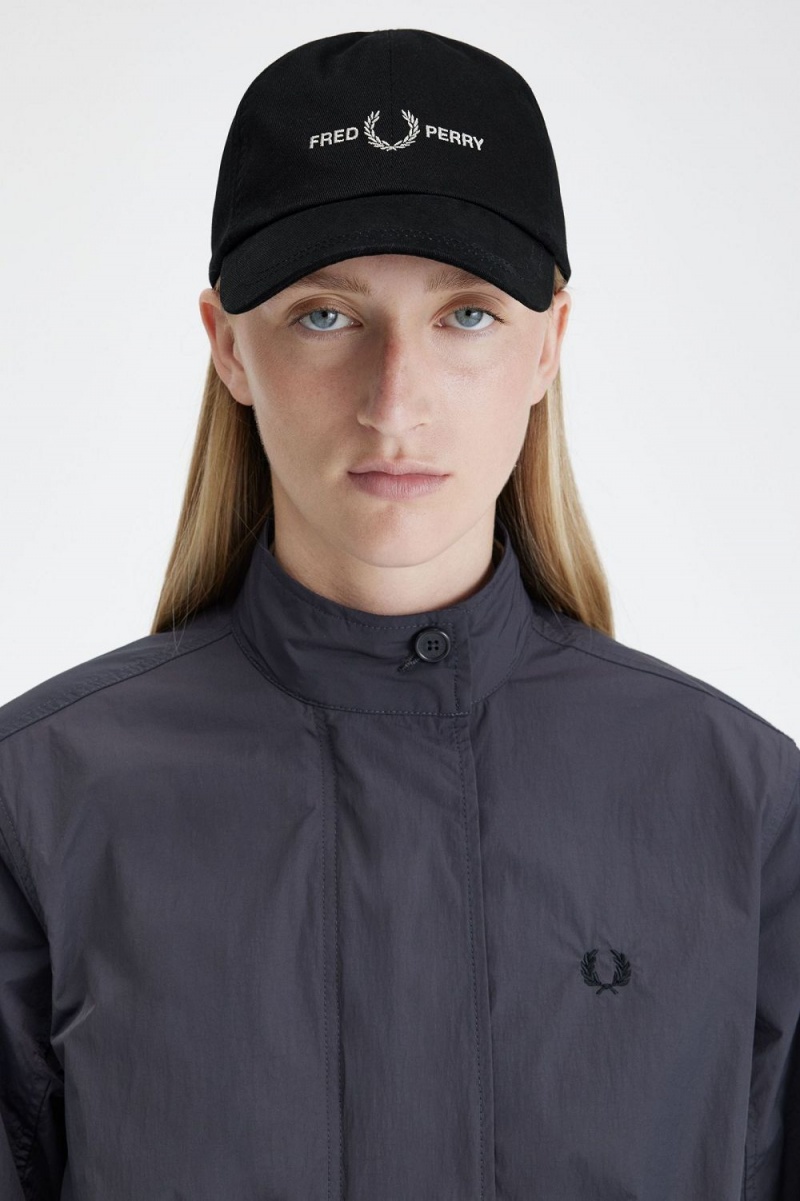 Fred Perry Graphic Branded Twill Men's Caps Black Warm Grey | AOQSY1075