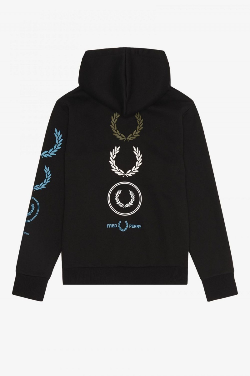 Fred Perry Graphic Branding Hooded Men's Sweatshirts Black | ZYFCO7235