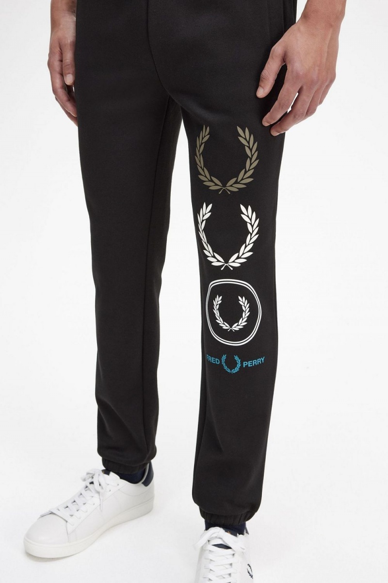 Fred Perry Graphic Branding Sweat Men's Pants Black | TKRMX0517