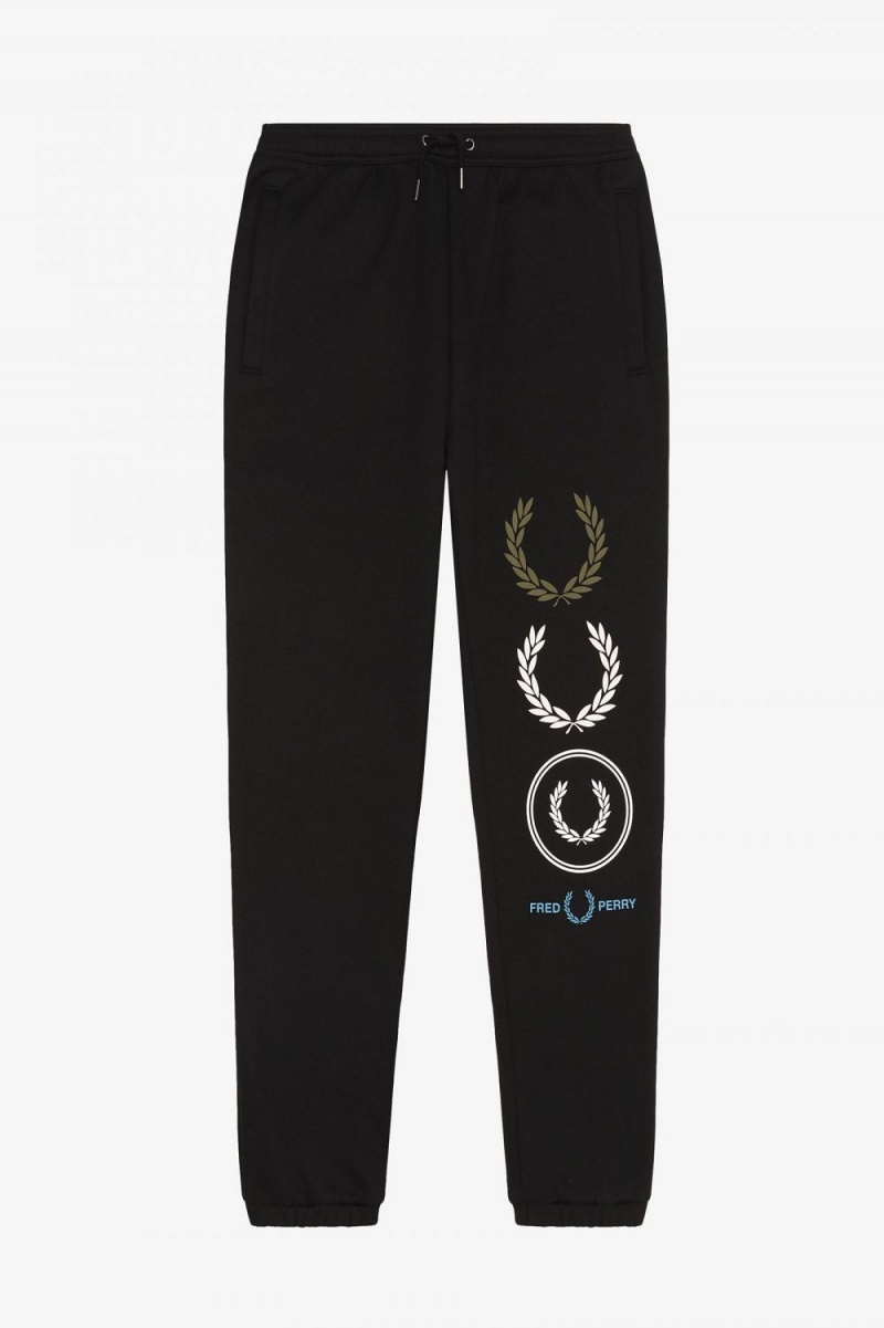 Fred Perry Graphic Branding Sweat Men's Pants Black | TKRMX0517