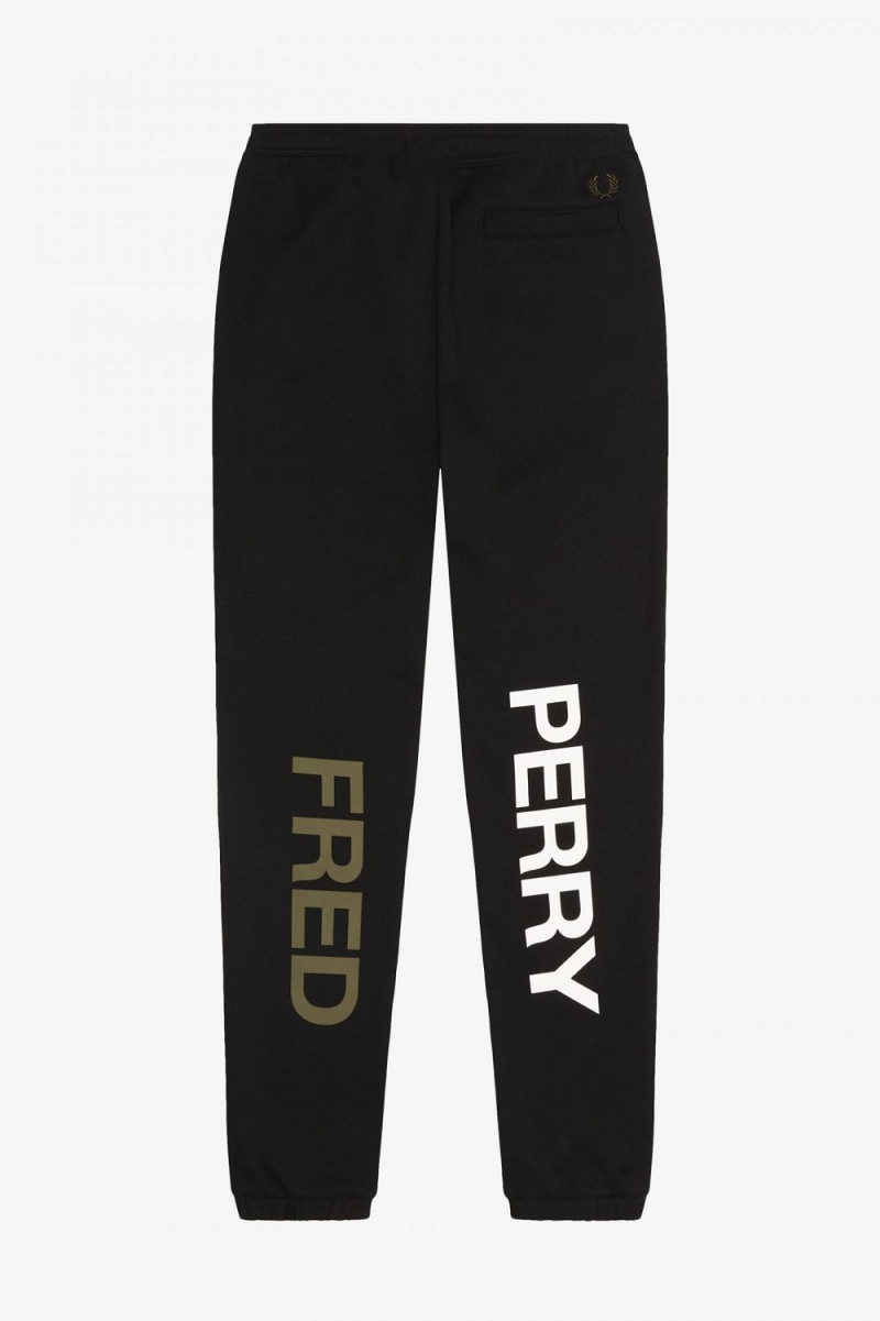 Fred Perry Graphic Branding Sweat Men's Pants Black | TKRMX0517