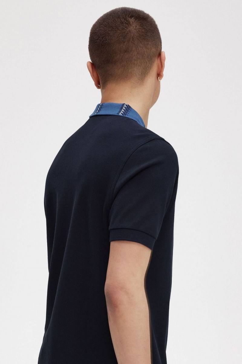 Fred Perry Graphic Collar Men's Polo Shirt Navy | EHMRG2956