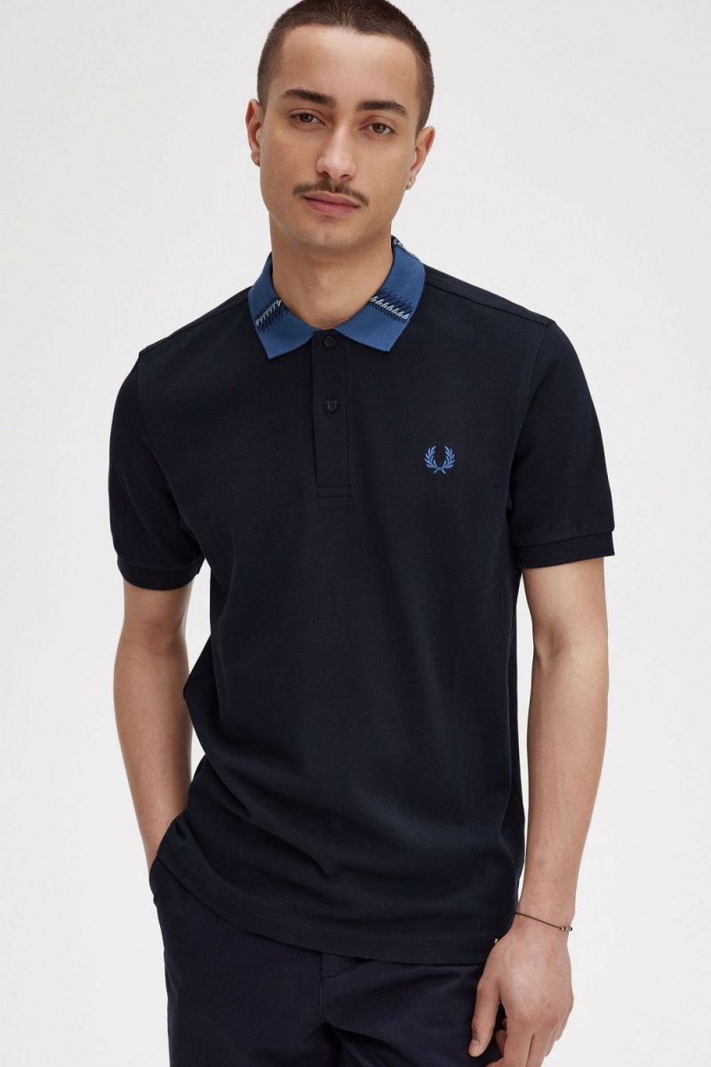 Fred Perry Graphic Collar Men's Polo Shirt Navy | EHMRG2956