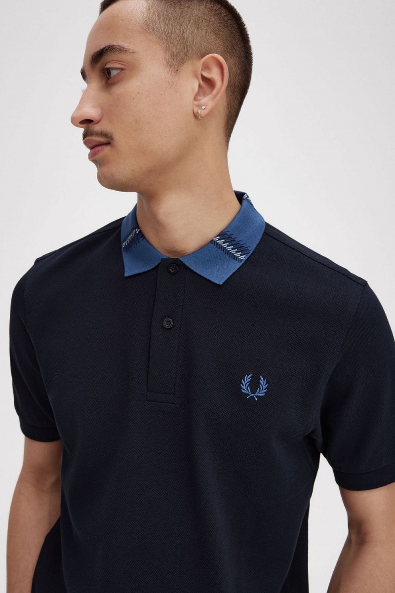 Fred Perry Graphic Collar Men's Polo Shirt Navy | EHMRG2956