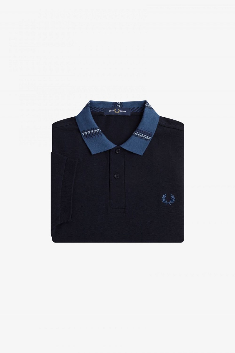 Fred Perry Graphic Collar Men's Polo Shirt Navy | EHMRG2956