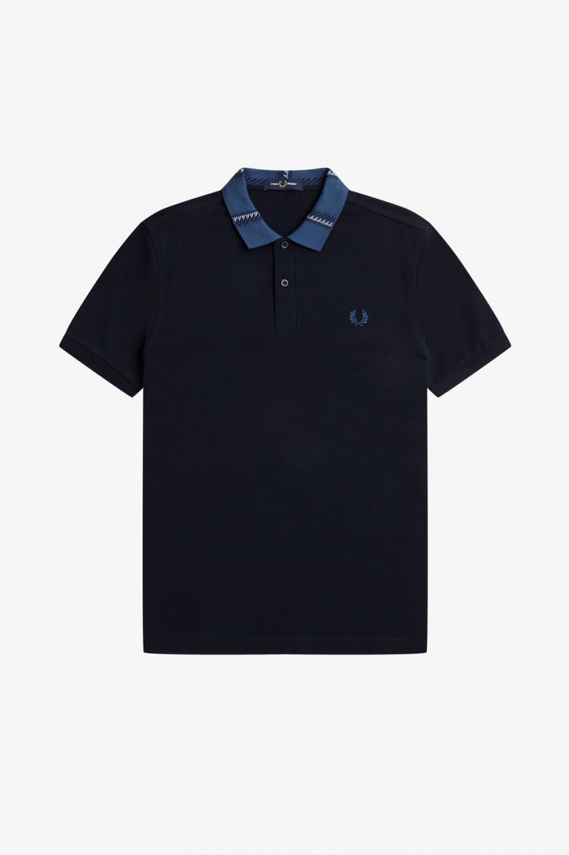 Fred Perry Graphic Collar Men's Polo Shirt Navy | EHMRG2956