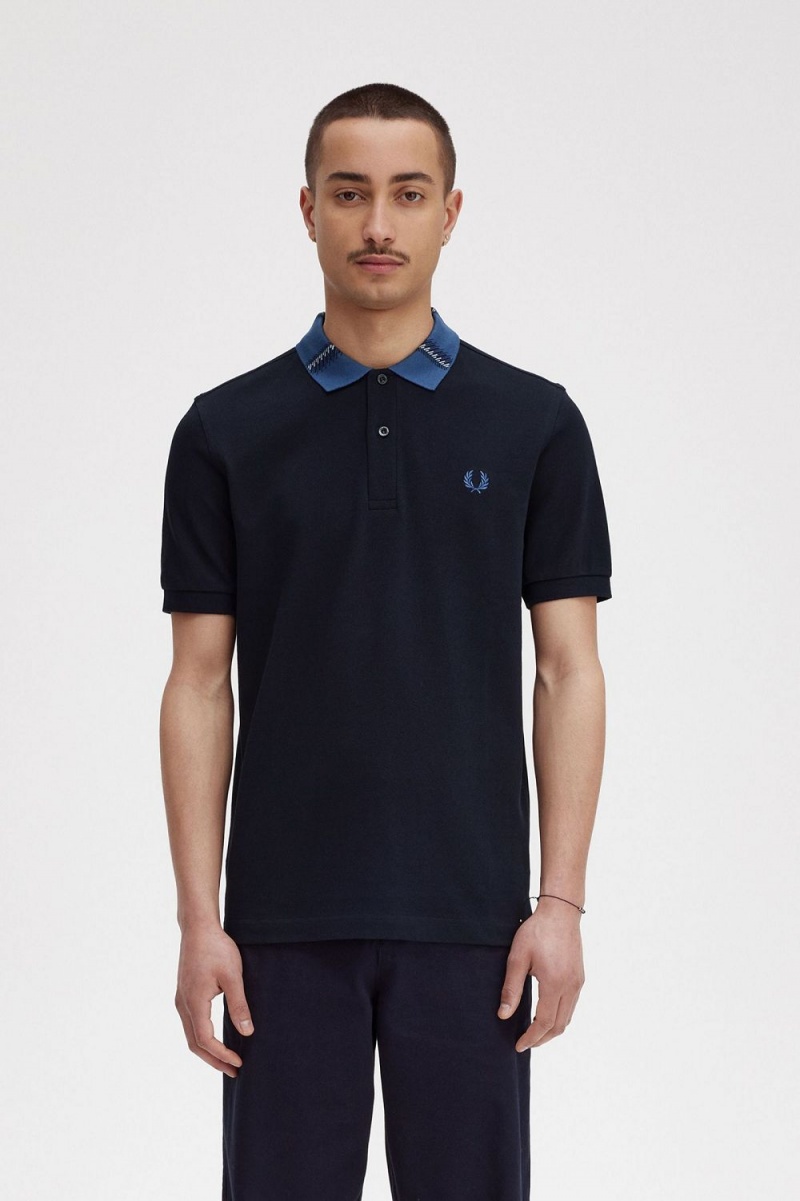 Fred Perry Graphic Collar Men\'s Polo Shirt Navy | EHMRG2956