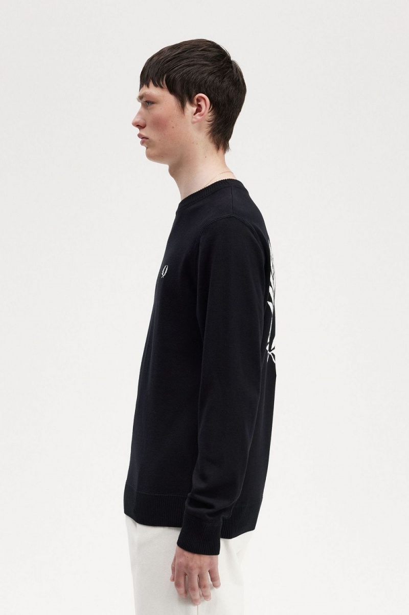 Fred Perry Graphic Laurel Wreath Men's Jumper Black | IHLBP0234