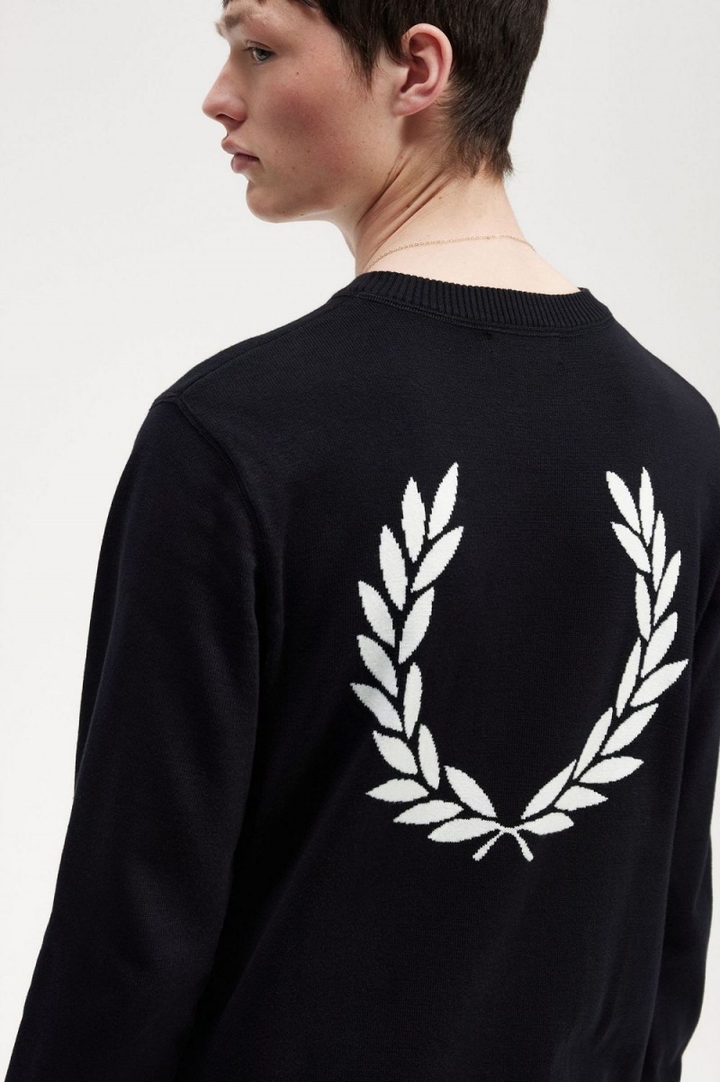 Fred Perry Graphic Laurel Wreath Men's Jumper Black | IHLBP0234