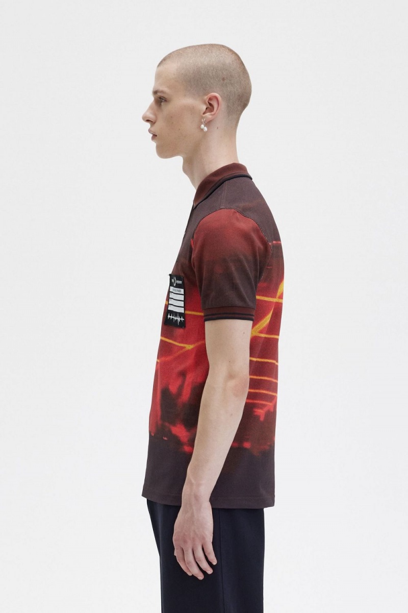 Fred Perry Graphic Print Men's Shirt Stadium Red | UKQNX1037