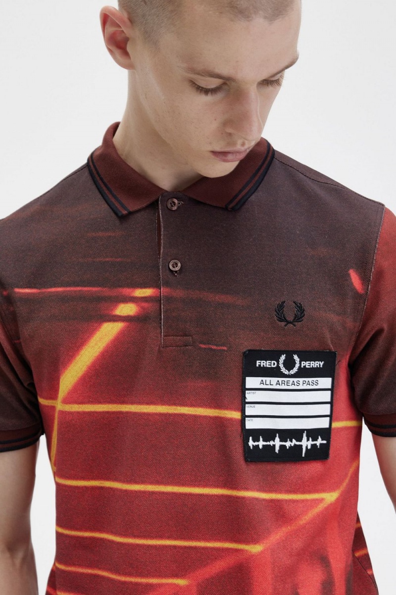 Fred Perry Graphic Print Men's Shirt Stadium Red | UKQNX1037