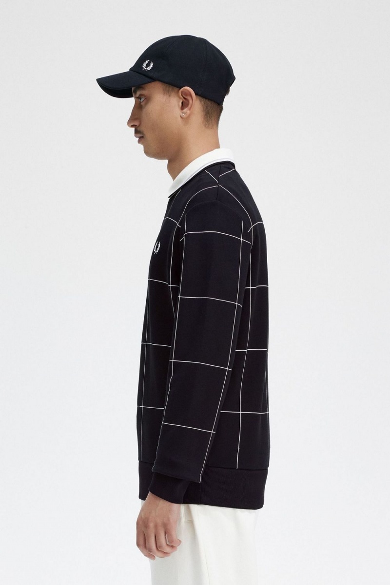 Fred Perry Grid Detail Men's Sweatshirts Black | RJFDA5273