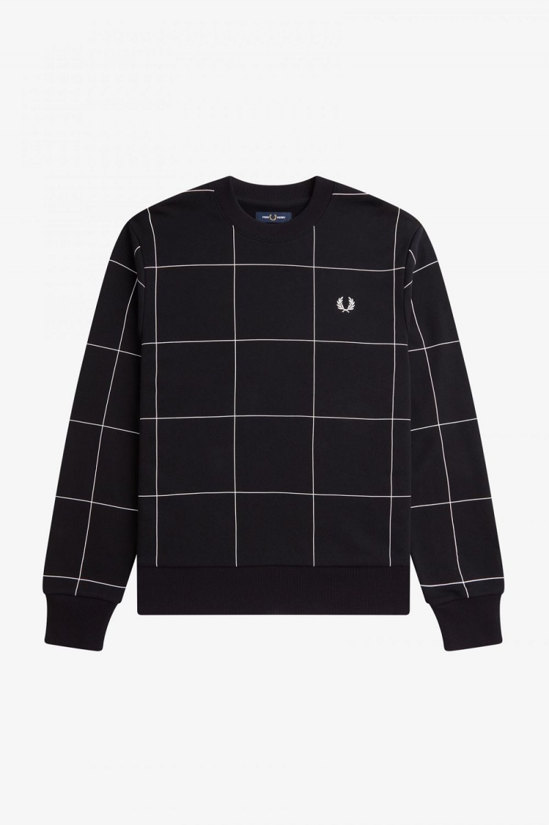 Fred Perry Grid Detail Men's Sweatshirts Black | RJFDA5273