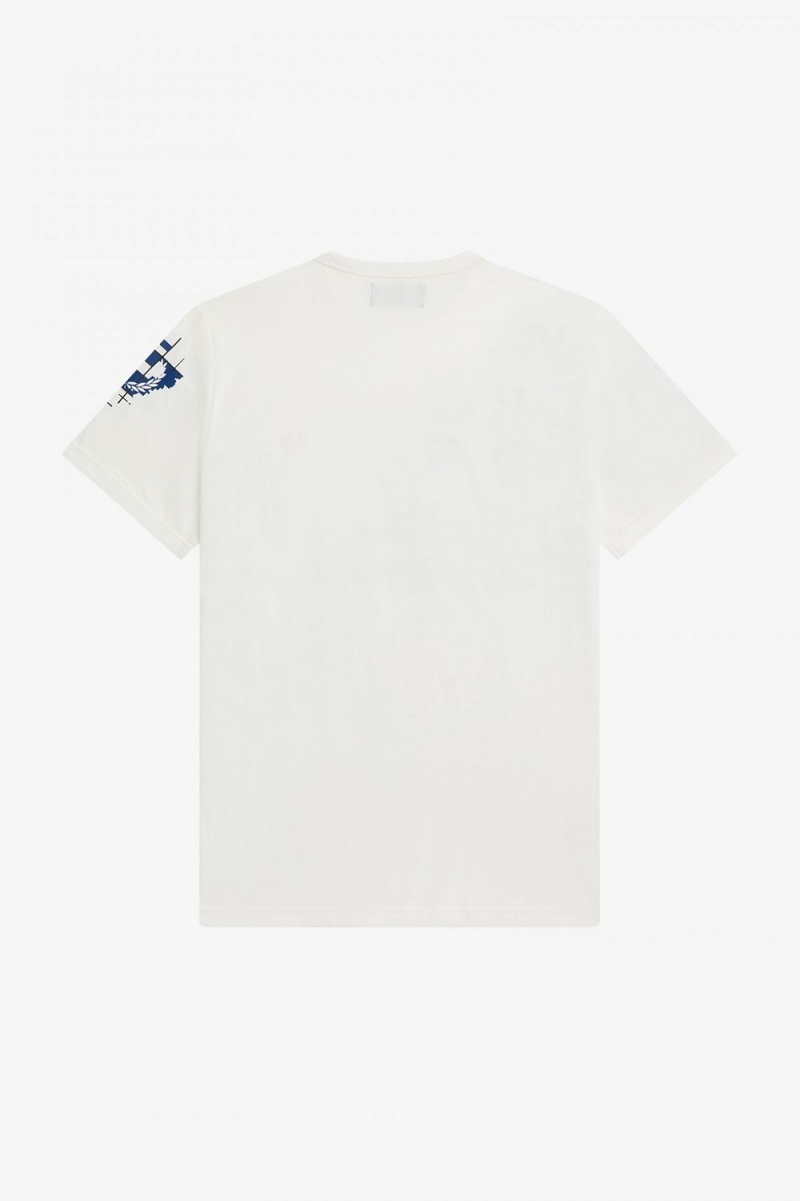 Fred Perry Grid Print Men's T-Shirt Snow White | NCOWG1024