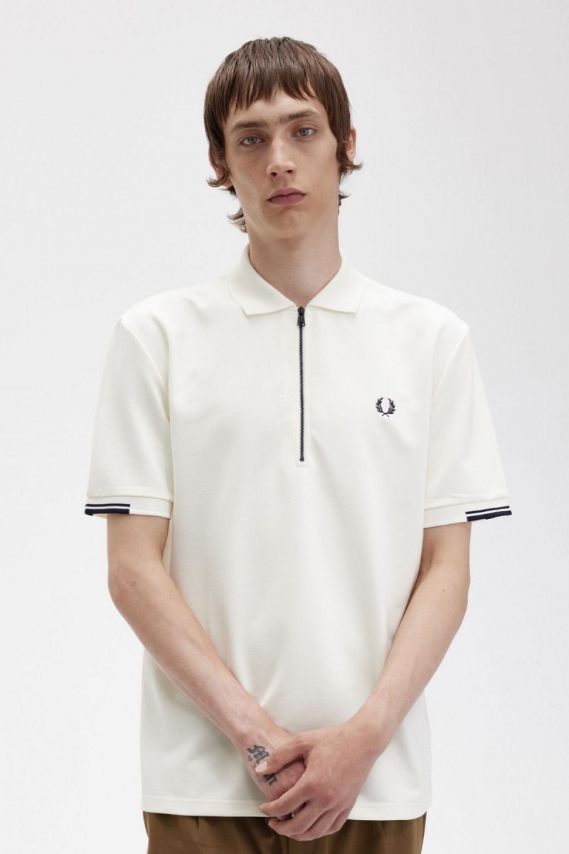 Fred Perry Half Zip Men's Polo Shirt Beige | BOQYU3270