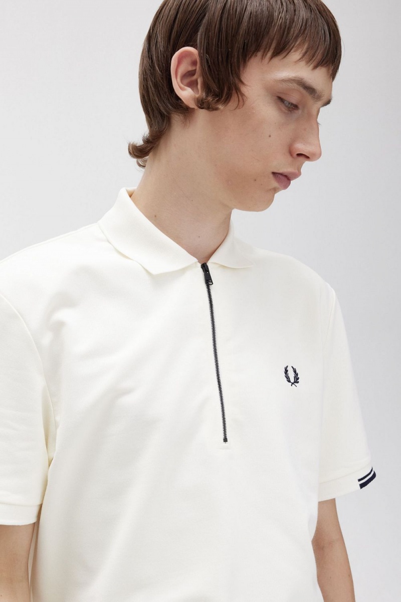 Fred Perry Half Zip Men's Polo Shirt Beige | BOQYU3270