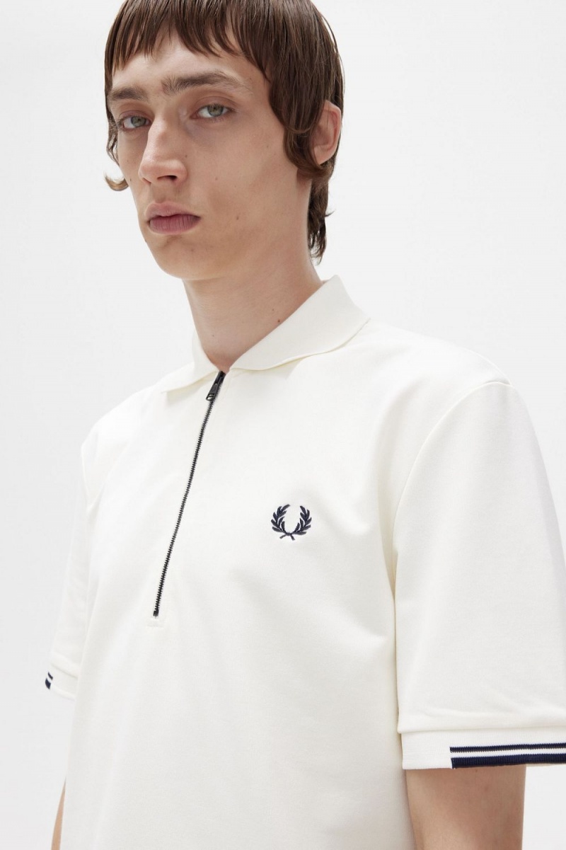 Fred Perry Half Zip Men's Polo Shirt Beige | BOQYU3270