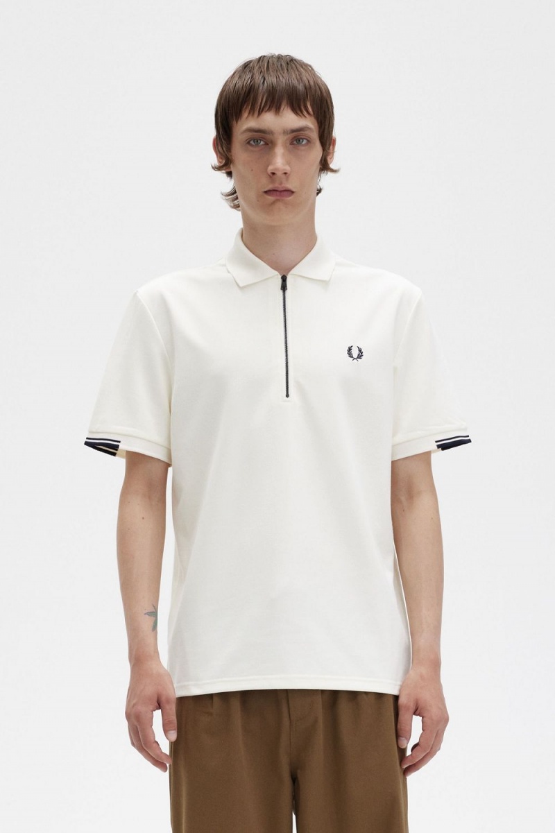 Fred Perry Half Zip Men\'s Polo Shirt Beige | BOQYU3270