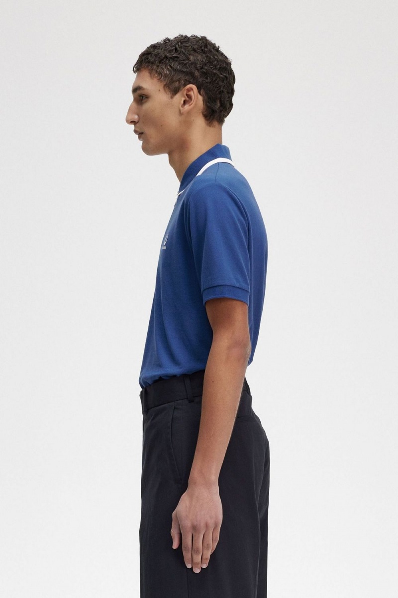 Fred Perry Half Zip Men's Polo Shirt Royal Blue | SHNYM1947