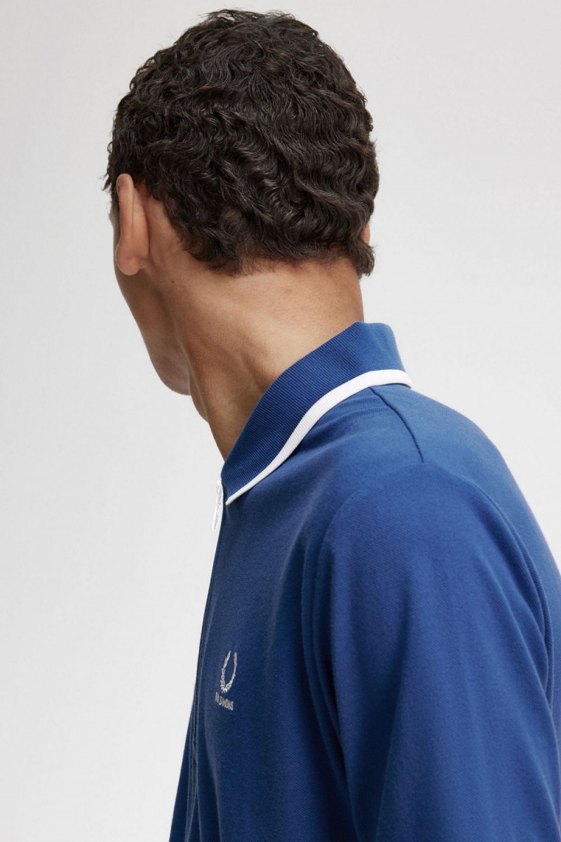 Fred Perry Half Zip Men's Polo Shirt Royal Blue | SHNYM1947