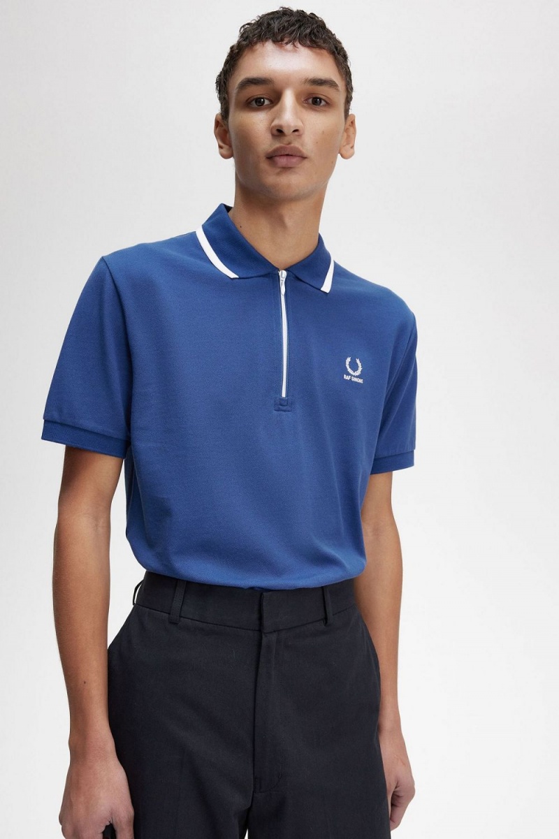 Fred Perry Half Zip Men's Polo Shirt Royal Blue | SHNYM1947