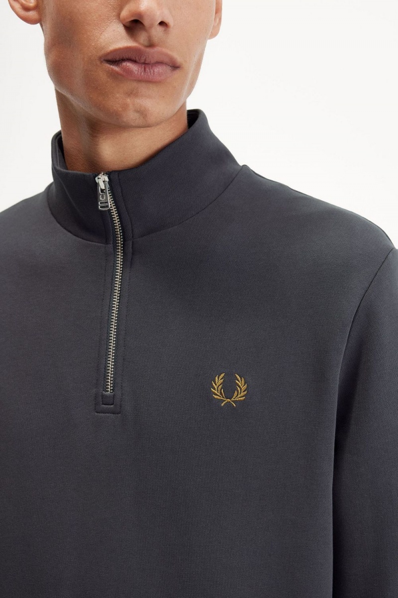 Fred Perry Half Zip Men's Sweatshirts Anchor Grey Dark Coffee | POLXB5109