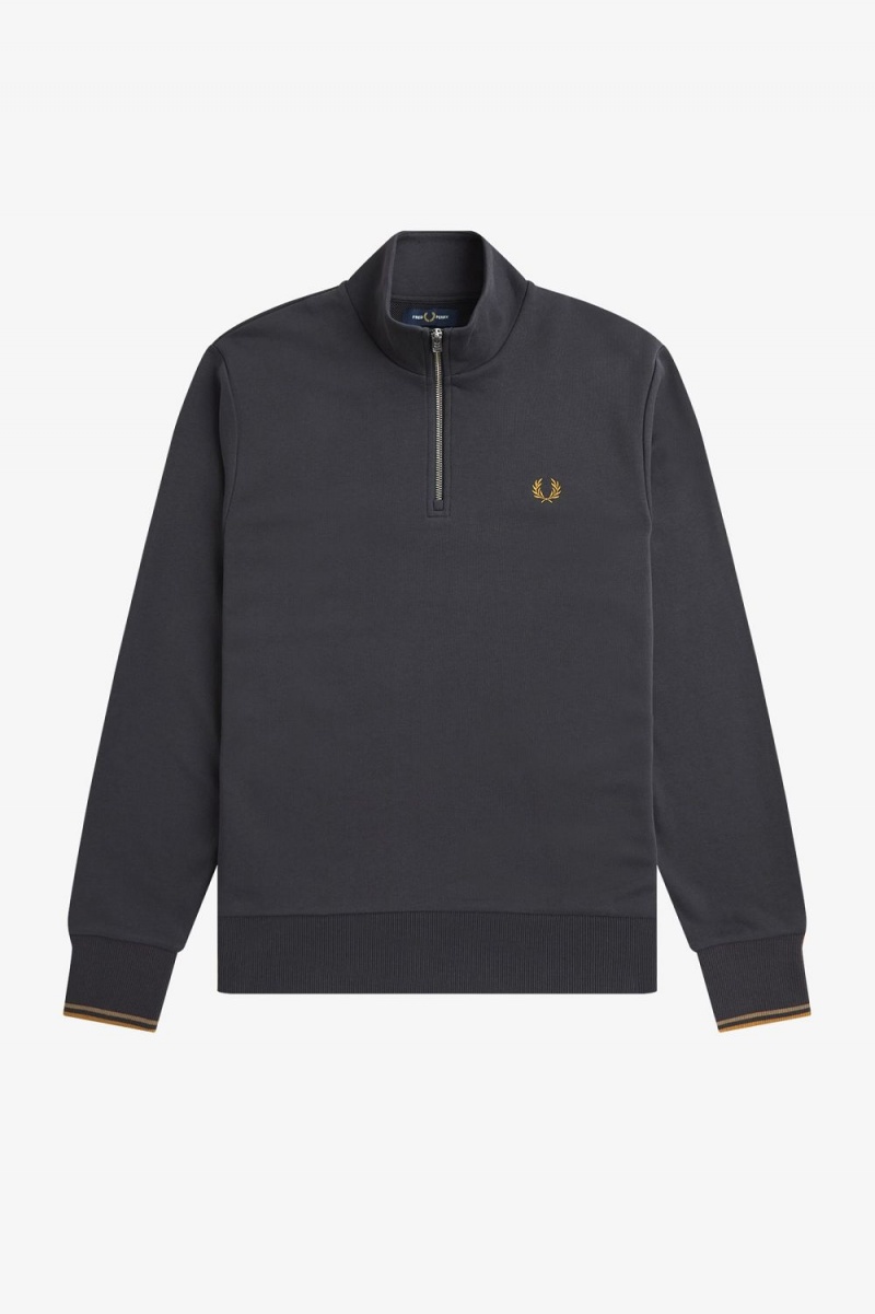 Fred Perry Half Zip Men's Sweatshirts Anchor Grey Dark Coffee | POLXB5109