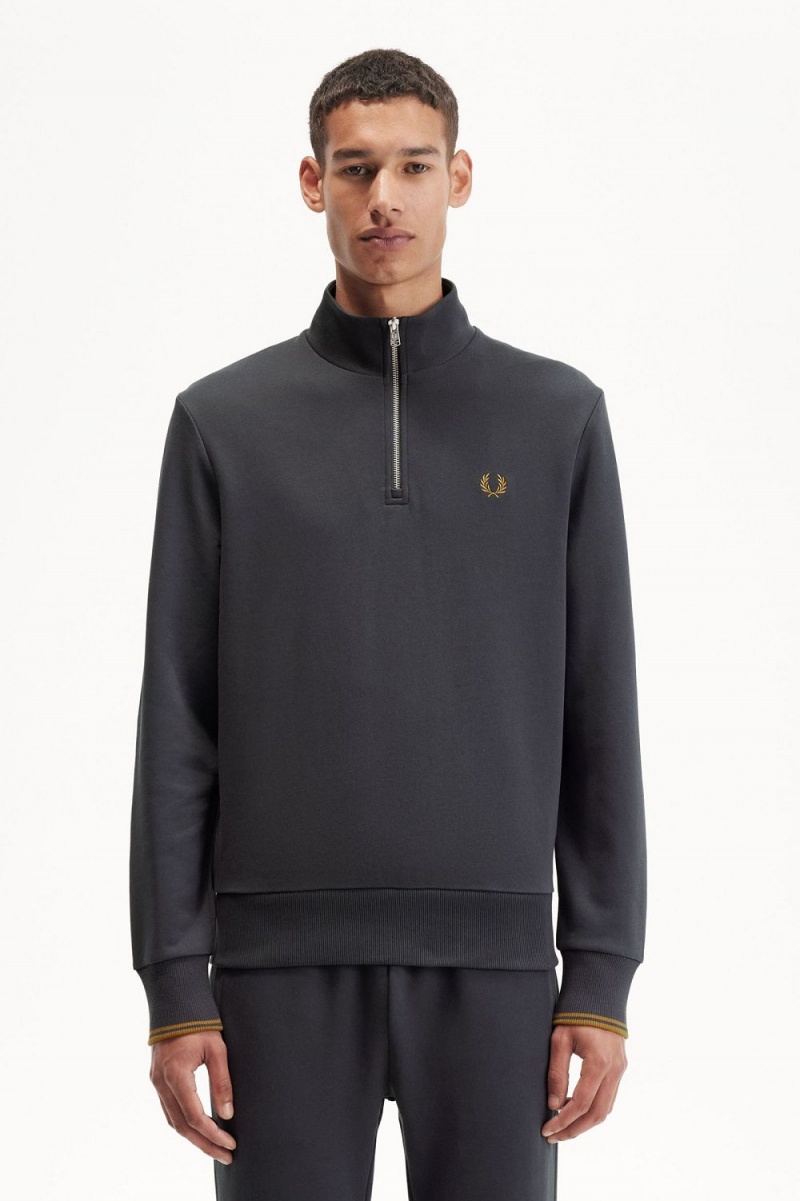 Fred Perry Half Zip Men\'s Sweatshirts Anchor Grey Dark Coffee | POLXB5109