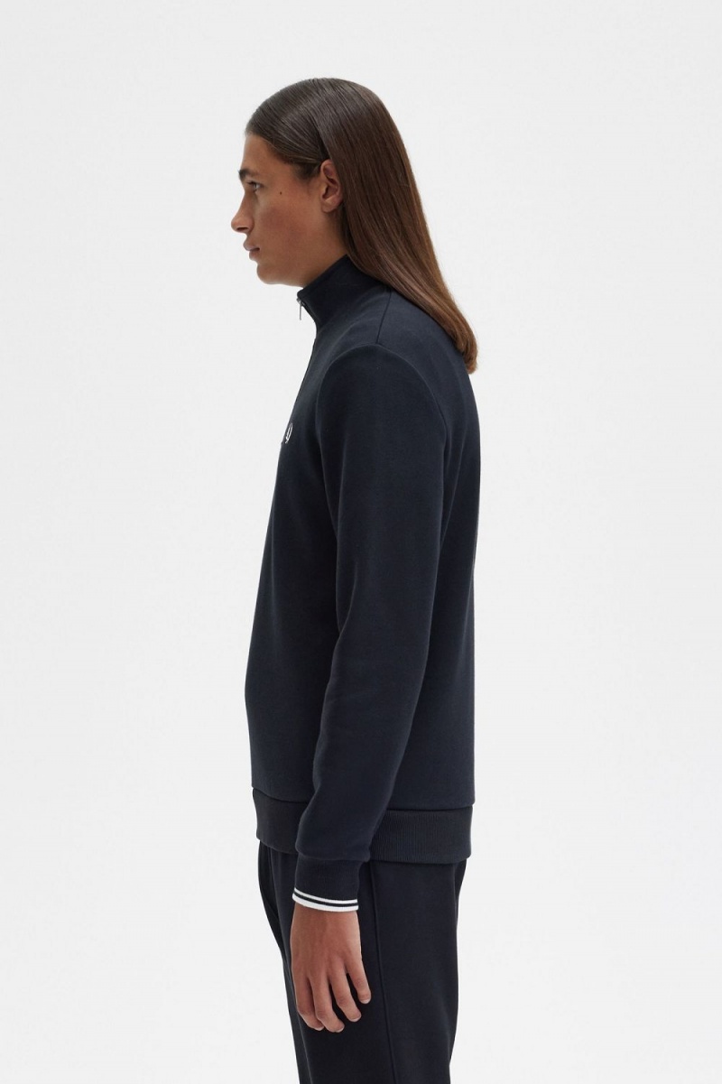 Fred Perry Half Zip Men's Sweatshirts Black | LXZRO6421