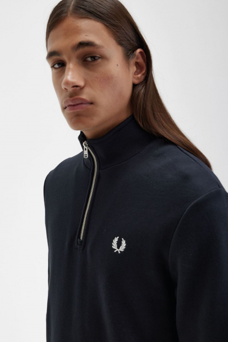 Fred Perry Half Zip Men's Sweatshirts Black | LXZRO6421