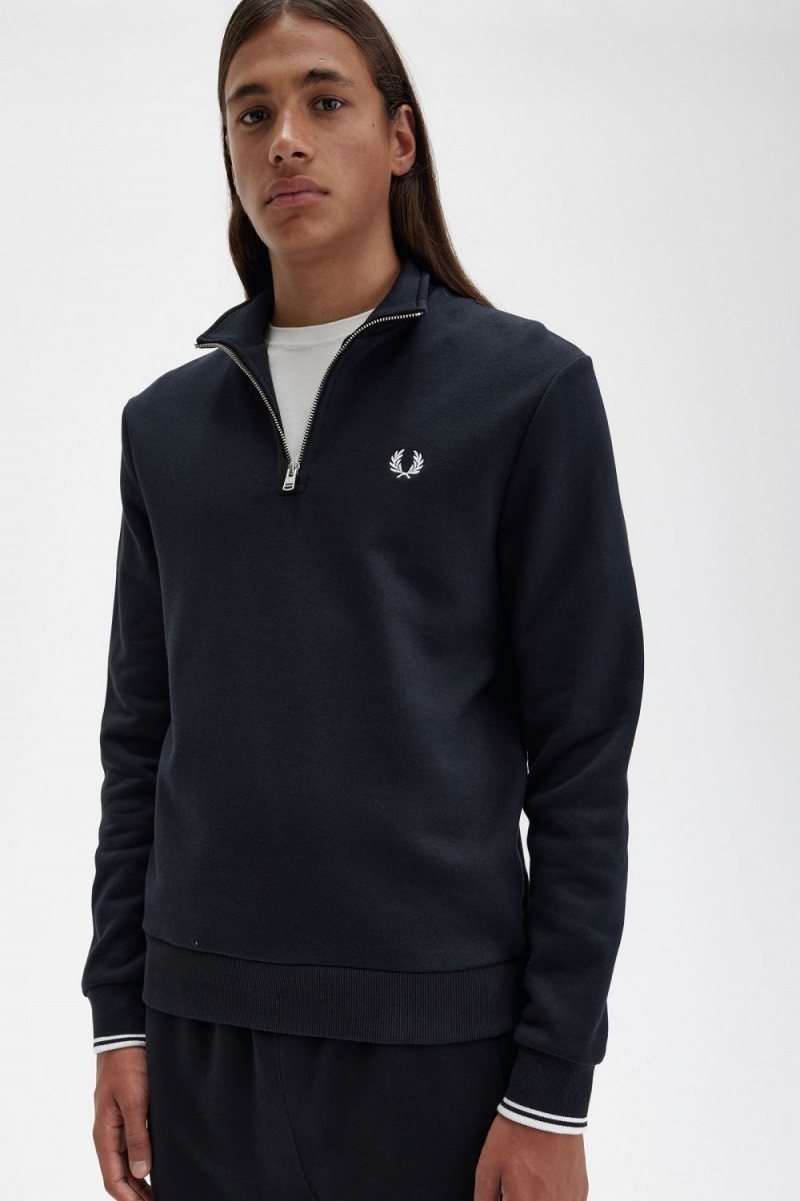 Fred Perry Half Zip Men's Sweatshirts Black | LXZRO6421