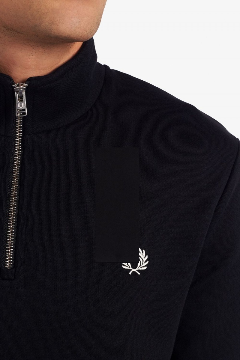 Fred Perry Half Zip Men's Sweatshirts Black | LXZRO6421