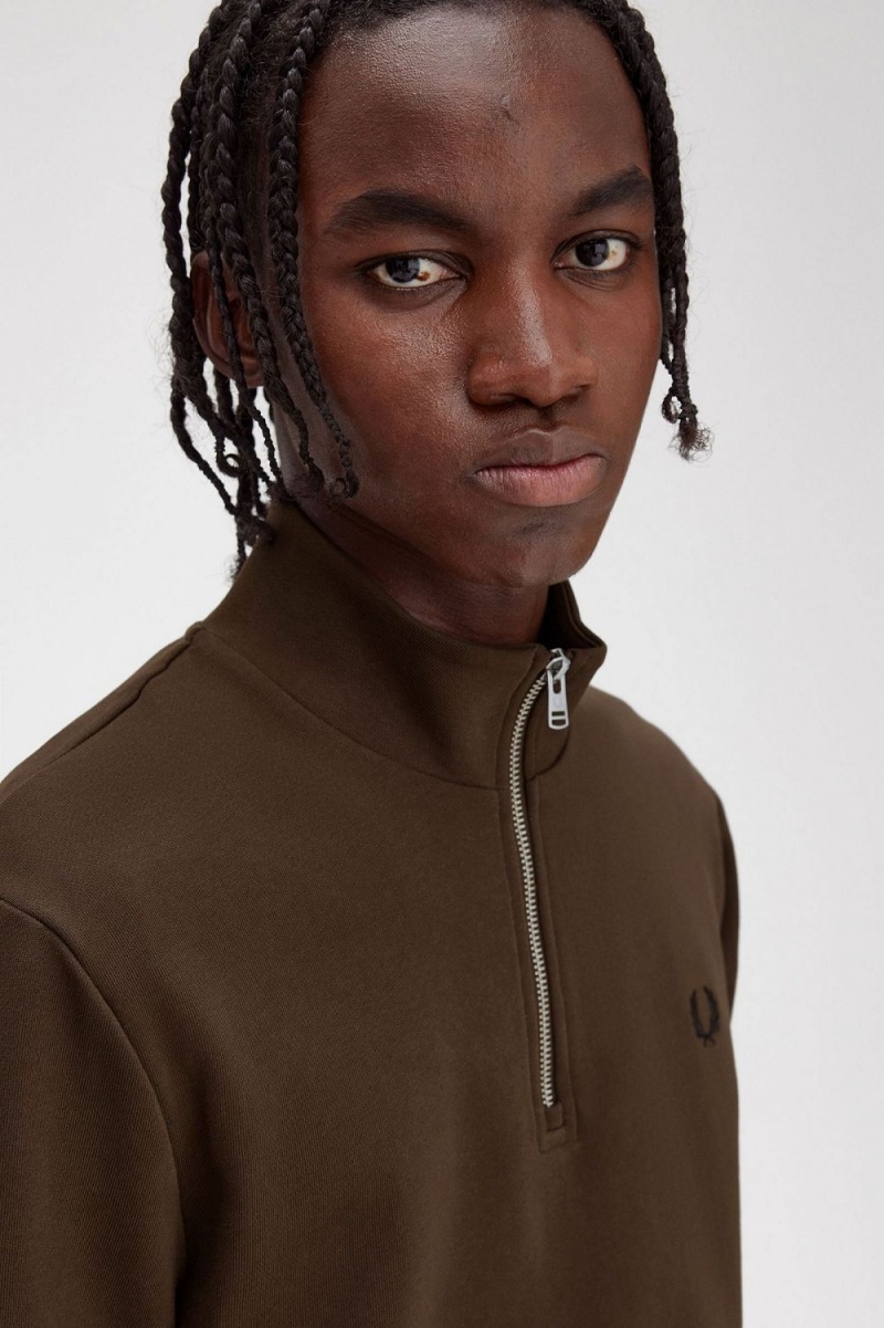 Fred Perry Half Zip Men's Sweatshirts Burnt Tobacco | FZWOX2910