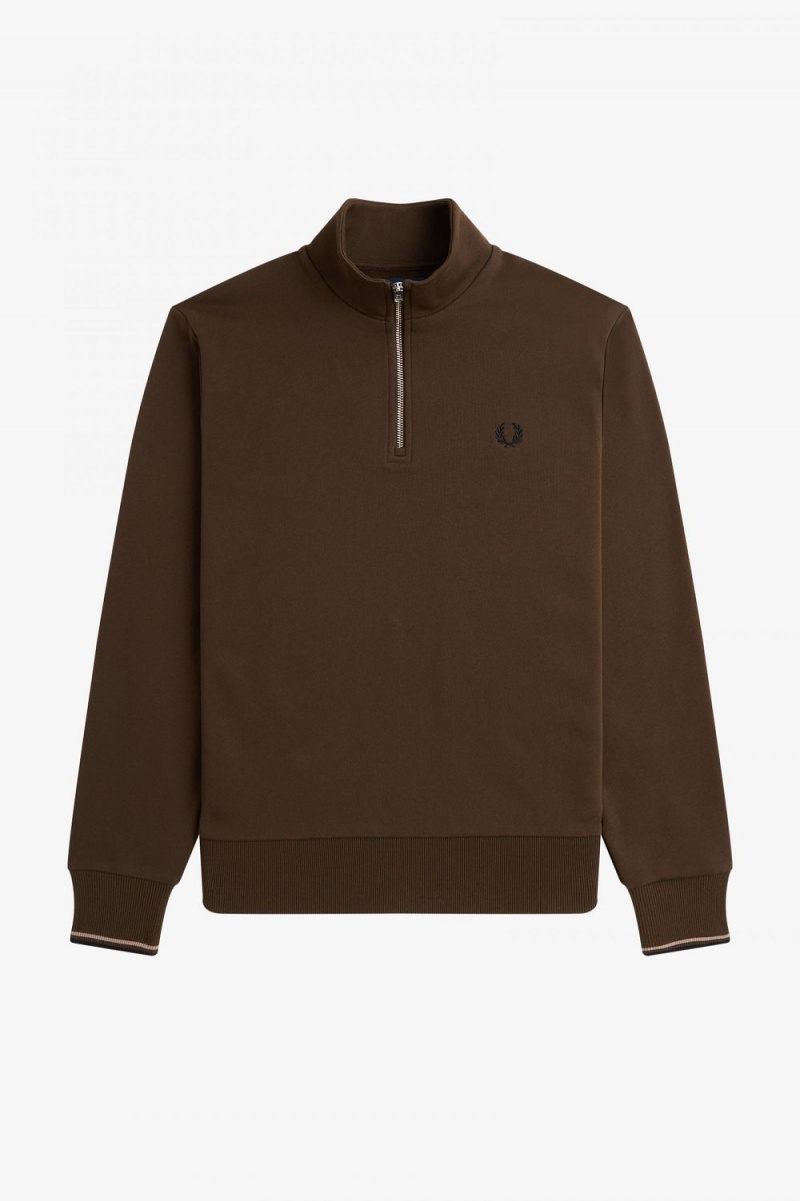 Fred Perry Half Zip Men's Sweatshirts Burnt Tobacco | FZWOX2910