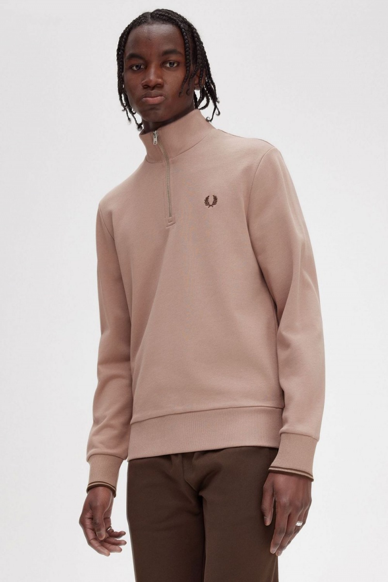 Fred Perry Half Zip Men's Sweatshirts Dark Pink | SMKLT6203