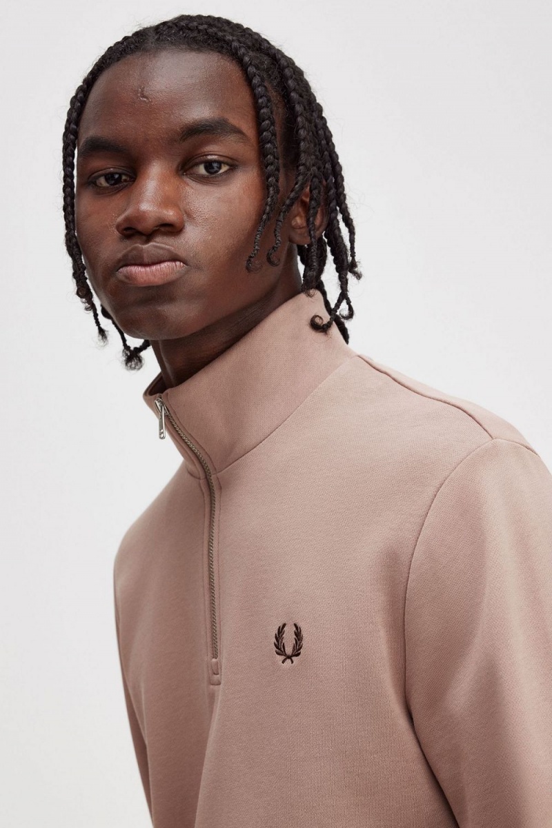 Fred Perry Half Zip Men's Sweatshirts Dark Pink | SMKLT6203