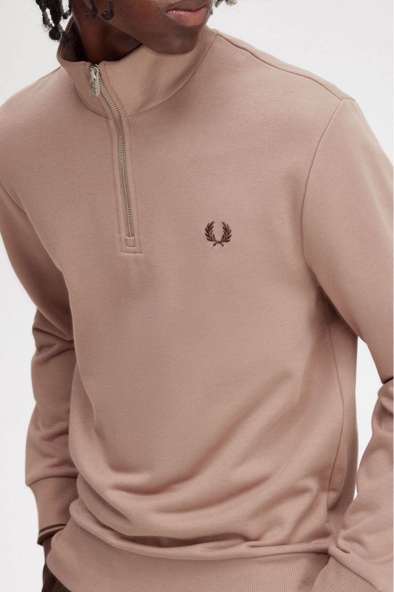 Fred Perry Half Zip Men's Sweatshirts Dark Pink | SMKLT6203