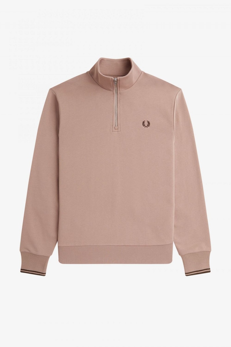 Fred Perry Half Zip Men's Sweatshirts Dark Pink | SMKLT6203