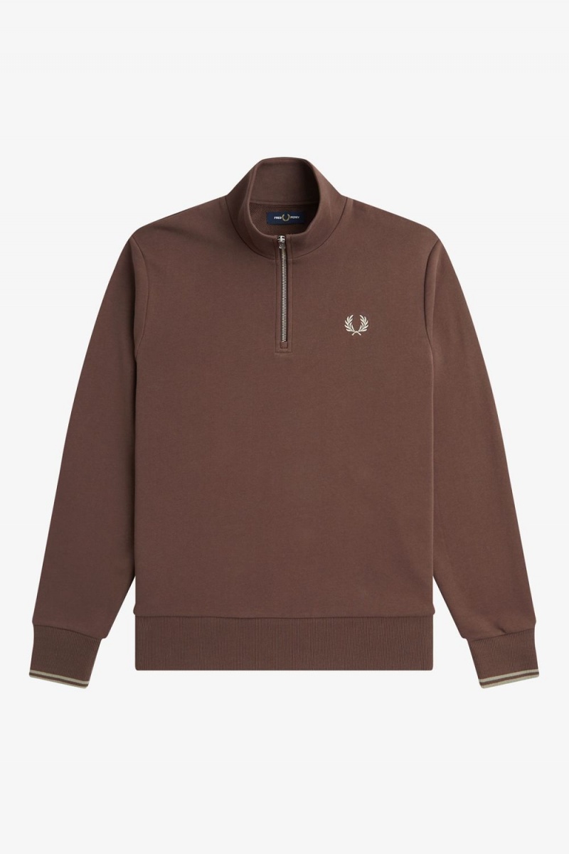 Fred Perry Half Zip Men's Sweatshirts Dark Red Warm Grey | LZGQO2318