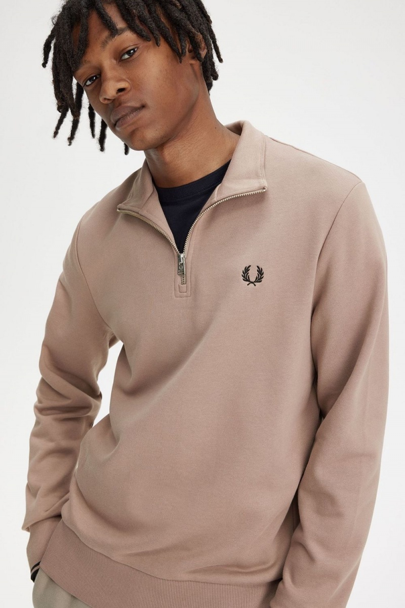 Fred Perry Half Zip Men's Sweatshirts Dark Pink Black | DMXLP6579