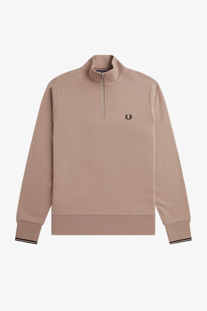 Fred Perry Half Zip Men's Sweatshirts Dark Pink Black | DMXLP6579