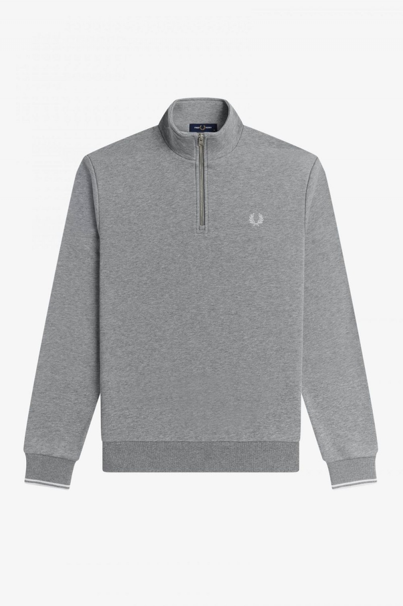 Fred Perry Half Zip Men's Sweatshirts Grey | QORWK5897