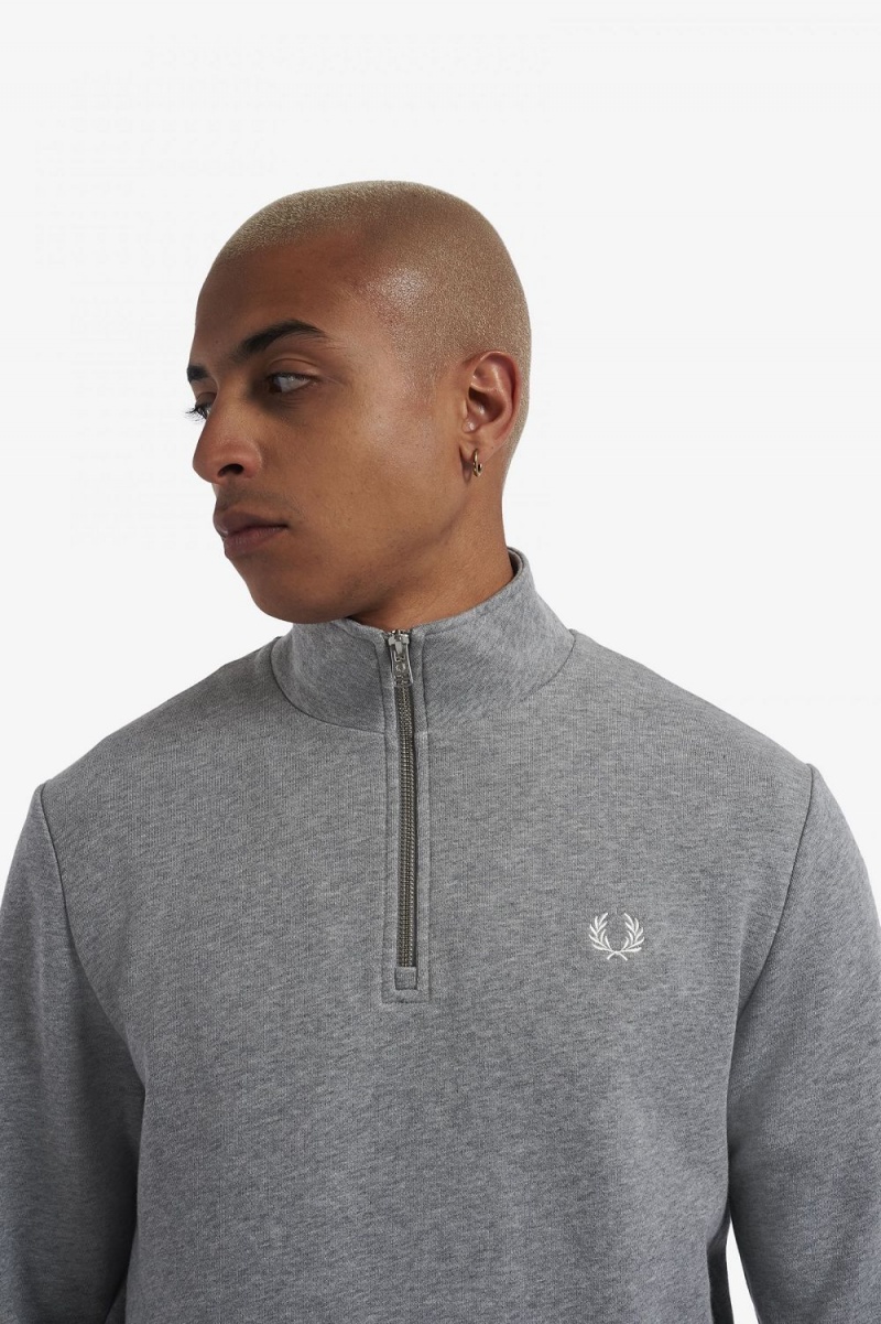 Fred Perry Half Zip Men's Sweatshirts Grey | QORWK5897