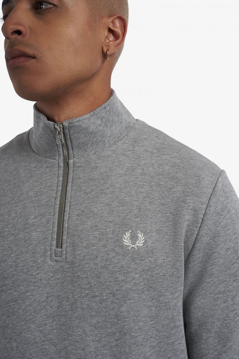 Fred Perry Half Zip Men's Sweatshirts Grey | QORWK5897